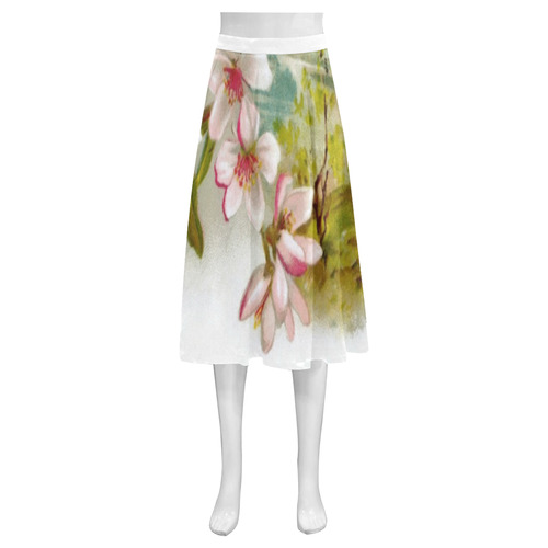 Victorian Pink Floral Mnemosyne Women's Crepe Skirt (Model D16)