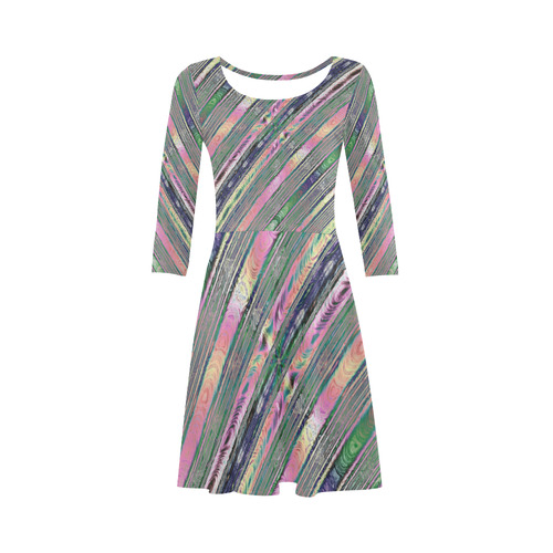 Shimmering Multicolored Ribbons Striped Fractal 3/4 Sleeve Sundress (D23)