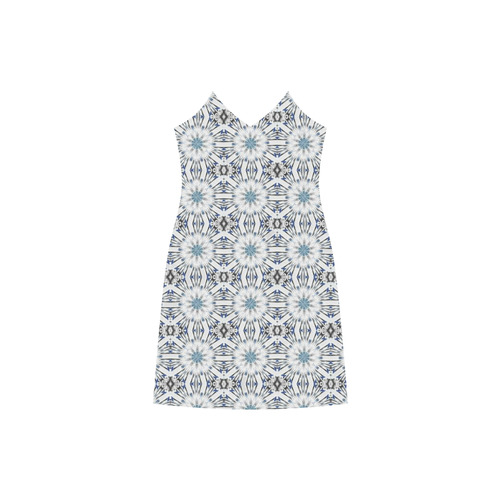 White Floral Geometric V-Neck Open Fork Long Dress(Model D18)