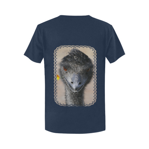 Happy Emu with yellow flower Women's T-Shirt in USA Size (Two Sides Printing)