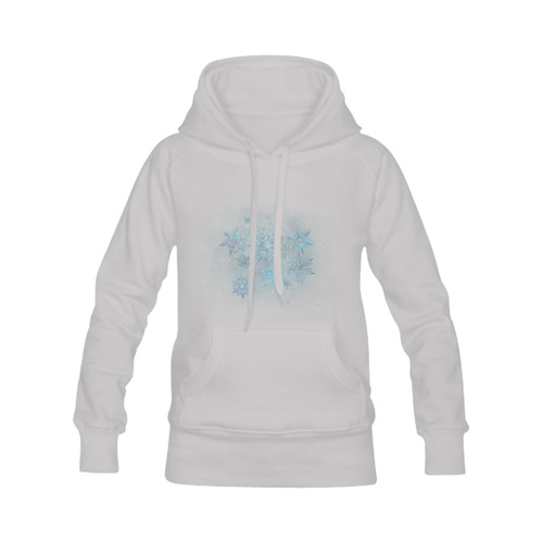 Snowflakes, snow, white and blue Women's Classic Hoodies (Model H07)