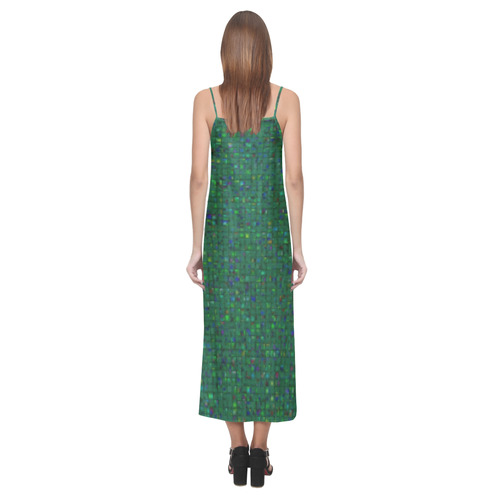 Antique Texture Green V-Neck Open Fork Long Dress(Model D18)