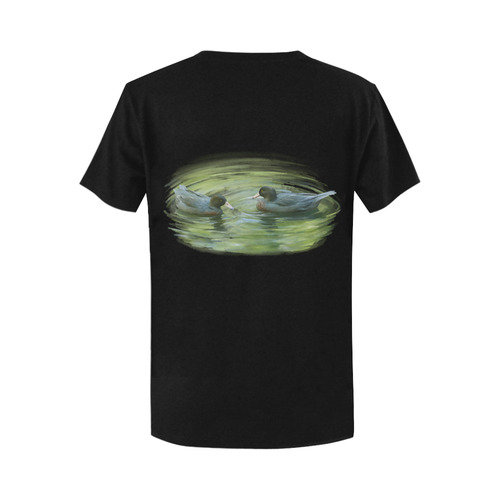 Blue Ducks in Pond - watercolors Women's T-Shirt in USA Size (Two Sides Printing)