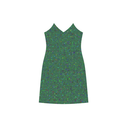 Antique Texture Green V-Neck Open Fork Long Dress(Model D18)