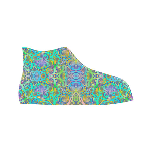 Oriental Flowers Spirals Ornaments Soft Colored Aquila High Top Microfiber Leather Women's Shoes (Model 032)