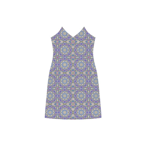 Lavender Blue Geometric V-Neck Open Fork Long Dress(Model D18)