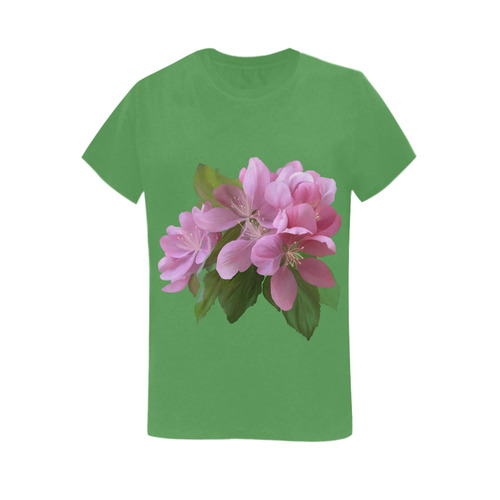 Pink Blossom Branch, watercolors Women's T-Shirt in USA Size (Two Sides Printing)