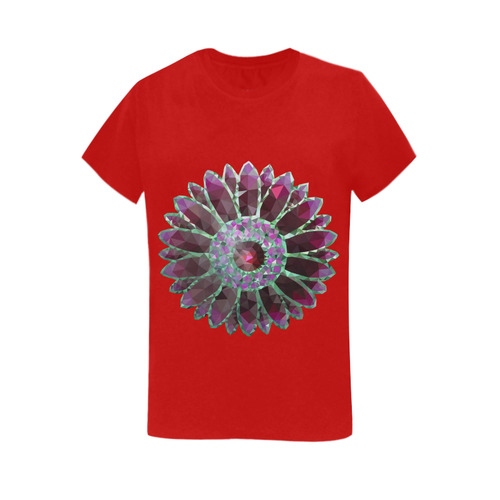 Red Mosaic Flower Women's T-Shirt in USA Size (Two Sides Printing)