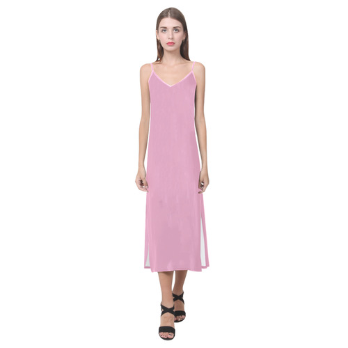 Prism Pink V-Neck Open Fork Long Dress(Model D18)