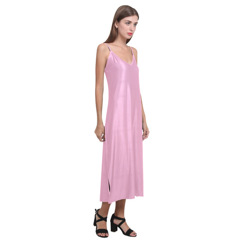 Prism Pink V-Neck Open Fork Long Dress(Model D18)