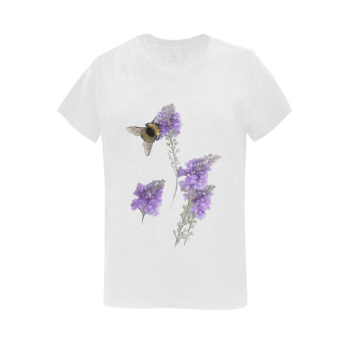 Bumblebee on Purple Flowers, original painting Women's T-Shirt in USA Size (Two Sides Printing)