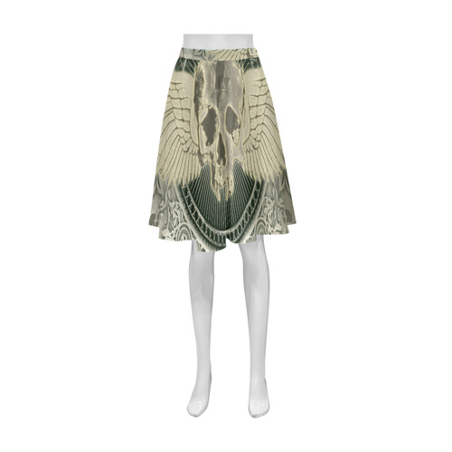 Skull with wings and roses on vintage background Athena Women's Short Skirt (Model D15)