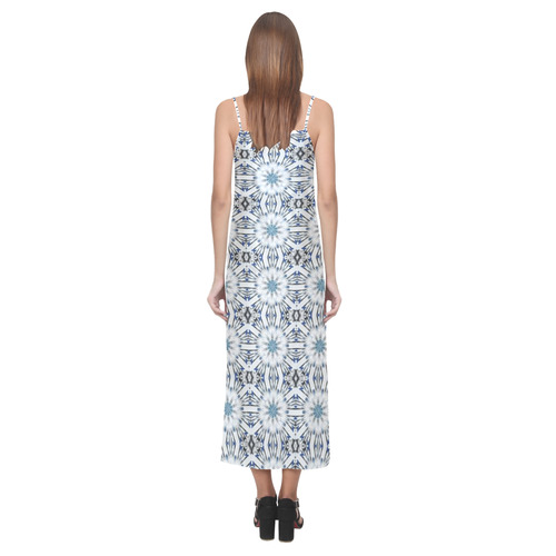 White Floral Geometric V-Neck Open Fork Long Dress(Model D18)