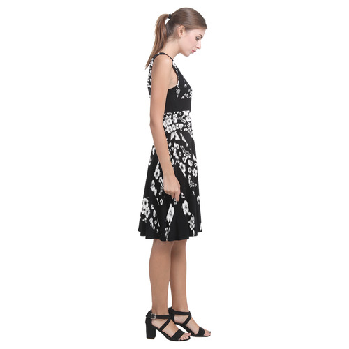 Fine Flowers Pattern Solid Black White Atalanta Casual Sundress(Model D04)