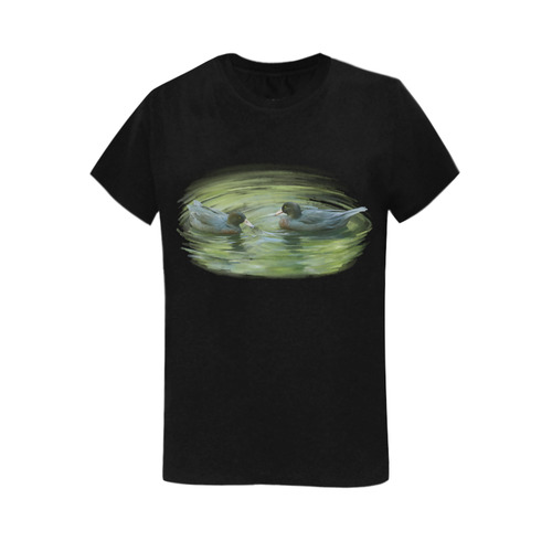 Blue Ducks in Pond - watercolors Women's T-Shirt in USA Size (Two Sides Printing)