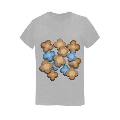 Brown and Blue Flowers Women's T-Shirt in USA Size (Two Sides Printing)