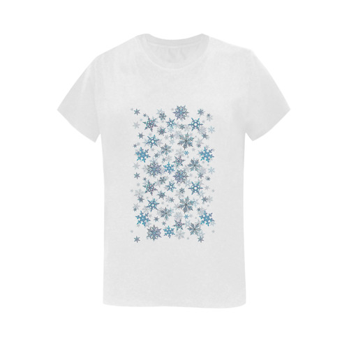 Snowflakes, Blue snow, stitched Women's T-Shirt in USA Size (Two Sides Printing)