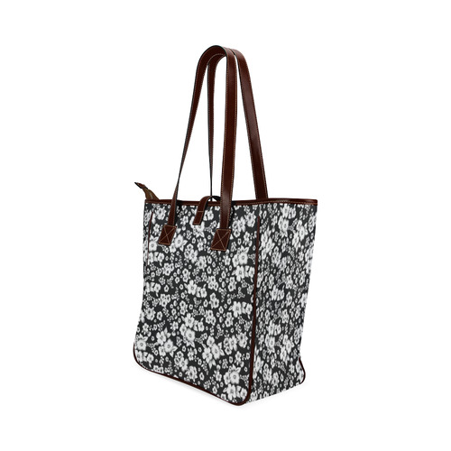 Fine Flowers Pattern Solid Black White Classic Tote Bag (Model 1644)