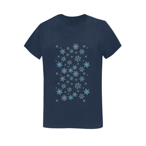 Snowflakes, Blue snow, stitched design Women's T-Shirt in USA Size (Two Sides Printing)