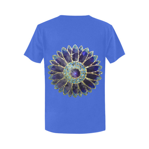 Blue Mosaic Flower Women's T-Shirt in USA Size (Two Sides Printing)