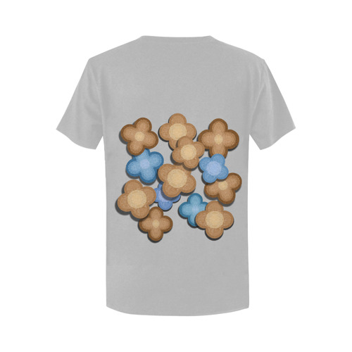 Brown and Blue Flowers Women's T-Shirt in USA Size (Two Sides Printing)