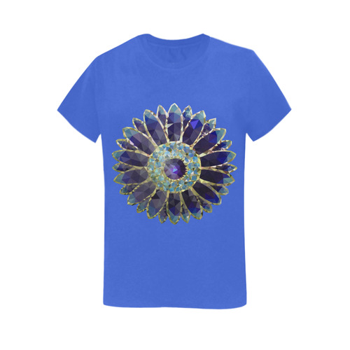 Blue Mosaic Flower Women's T-Shirt in USA Size (Two Sides Printing)