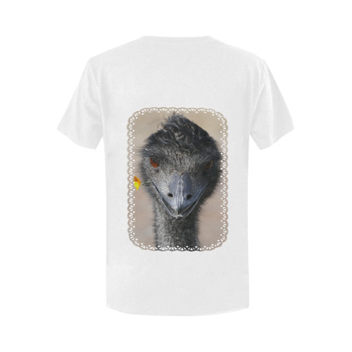 Happy Emu with yellow flower Women's T-Shirt in USA Size (Two Sides Printing)