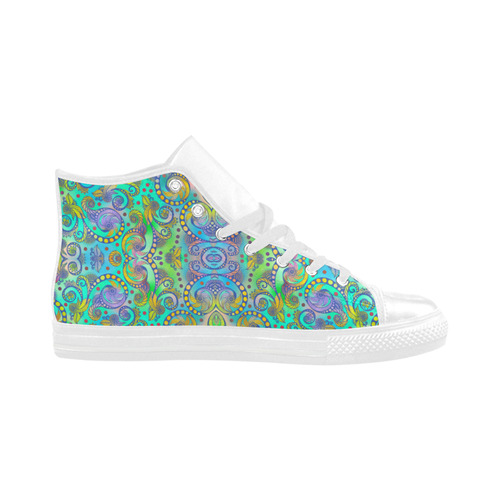 Oriental Flowers Spirals Ornaments Soft Colored Aquila High Top Microfiber Leather Women's Shoes (Model 032)