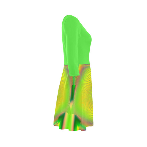 Yellow & Green Up Up And Away Fractal Abstract 3/4 Sleeve Sundress (D23)