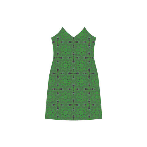 Green and Black V-Neck Open Fork Long Dress(Model D18)