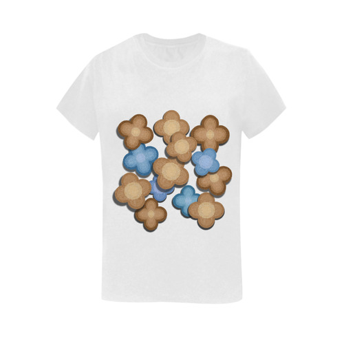 Brown and Blue Flowers Women's T-Shirt in USA Size (Two Sides Printing)