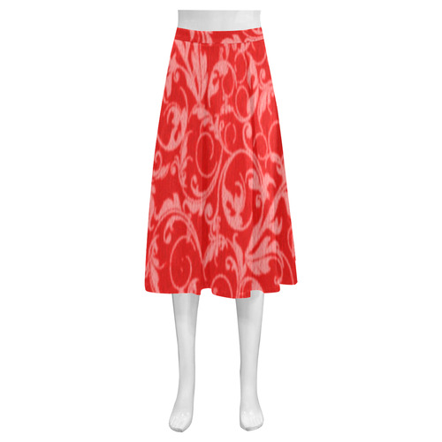 Vintage Swirls Coral Red Mnemosyne Women's Crepe Skirt (Model D16)