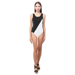 diagonal black white Vest One Piece Swimsuit (Model S04)