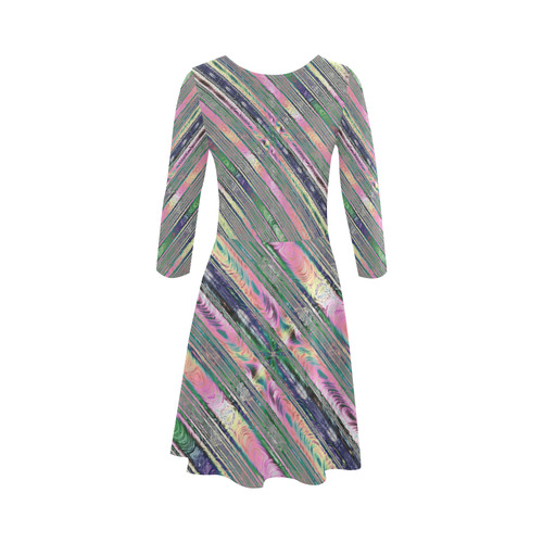 Shimmering Multicolored Ribbons Striped Fractal 3/4 Sleeve Sundress (D23)