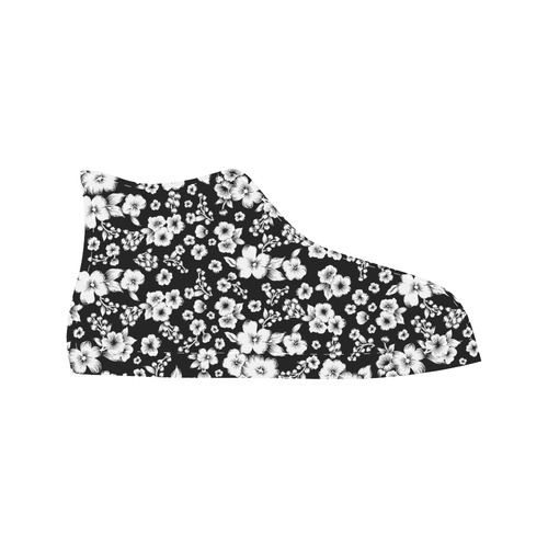 Fine Flowers Pattern Solid Black White Aquila High Top Microfiber Leather Women's Shoes (Model 032)