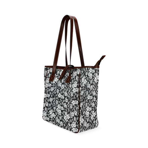 Fine Flowers Pattern Solid Black White Classic Tote Bag (Model 1644)