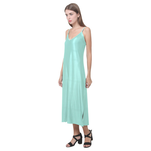 Beach Glass V-Neck Open Fork Long Dress(Model D18)