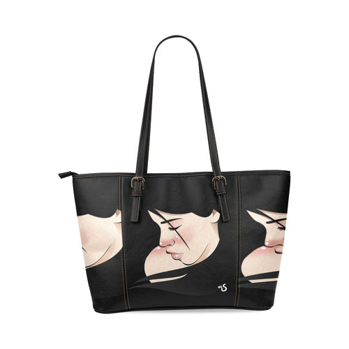 Dark Hair Beauty Leather Tote Bag/Small (Model 1640)