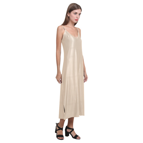 Apricot Illusion V-Neck Open Fork Long Dress(Model D18)