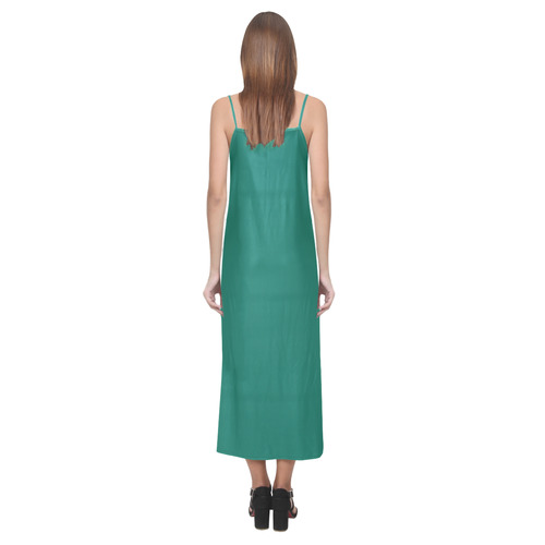 Ultramarine Green V-Neck Open Fork Long Dress(Model D18)