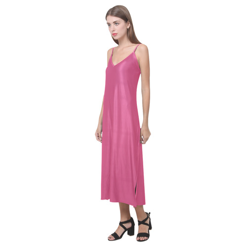 Raspberry Sorbet V-Neck Open Fork Long Dress(Model D18)