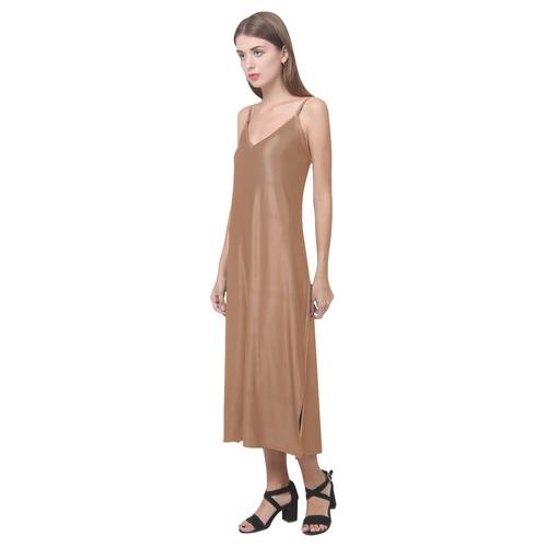 Adobe V-Neck Open Fork Long Dress(Model D18)