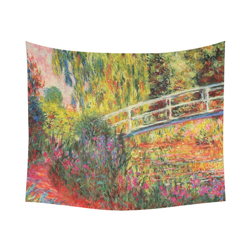 Claude Monet Japanese Bridge Floral Fine Art Cotton Linen Wall Tapestry 60"x 51"