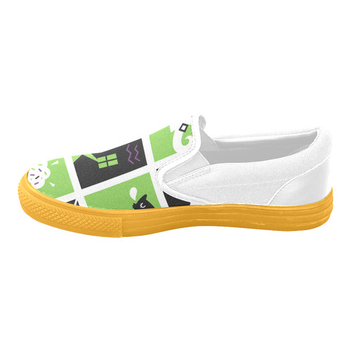 Vintage original halloween Designers Shoes. Hand-drawn art by guothova! Exclusive in : yellow, green Slip-on Canvas Shoes for Men/Large Size (Model 019)