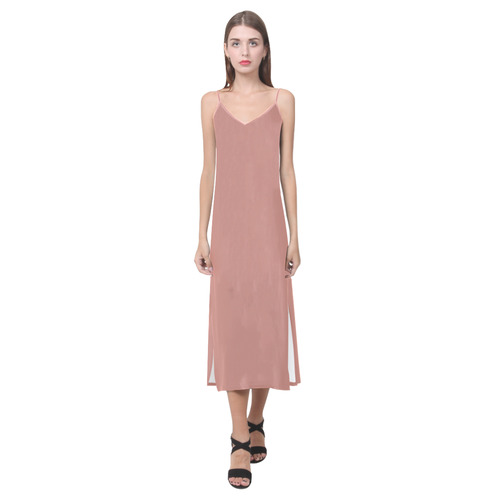 Canyon Clay V-Neck Open Fork Long Dress(Model D18)