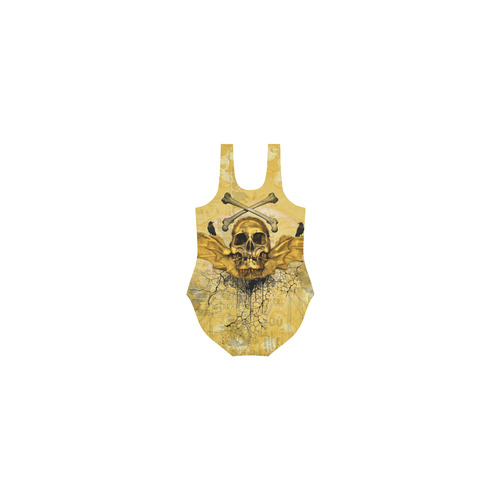 Awesome skull in golden colors Vest One Piece Swimsuit (Model S04)