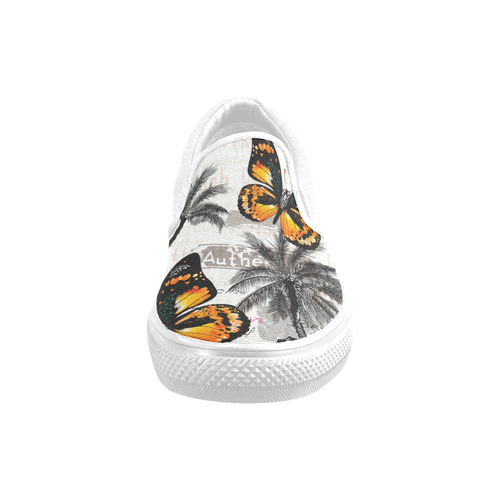 New in Shop! Vintage original shoes with butterfly and exotic palms illustration. 100 % hand-drawn e Slip-on Canvas Shoes for Men/Large Size (Model 019)