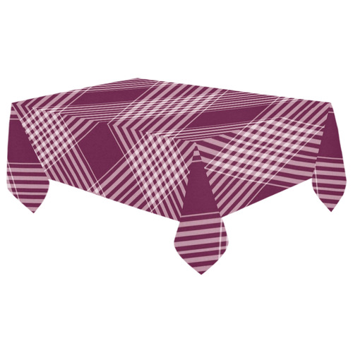 Burgundy And White Plaid Cotton Linen Tablecloth 60"x 104"