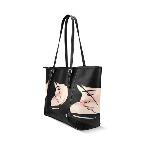 Dark Hair Beauty Leather Tote Bag/Small (Model 1640)