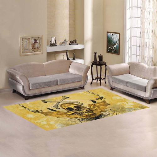 Awesome skull in golden colors Area Rug 7'x3'3''